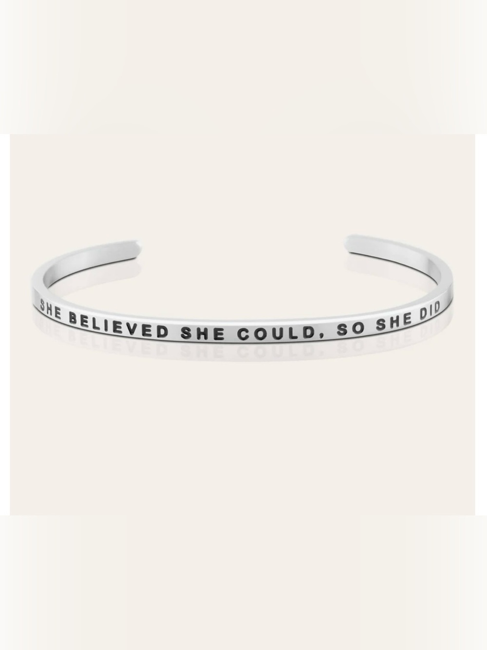 MantraBand Silver Tone Bangle Bracelet - "She Believed She Could, So She Did”